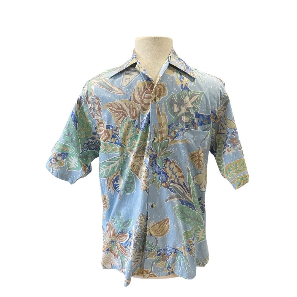 Go Barefoot Men’s XS Button Up Shirt 100% Cotton Tropical Floral Hawaii- USA